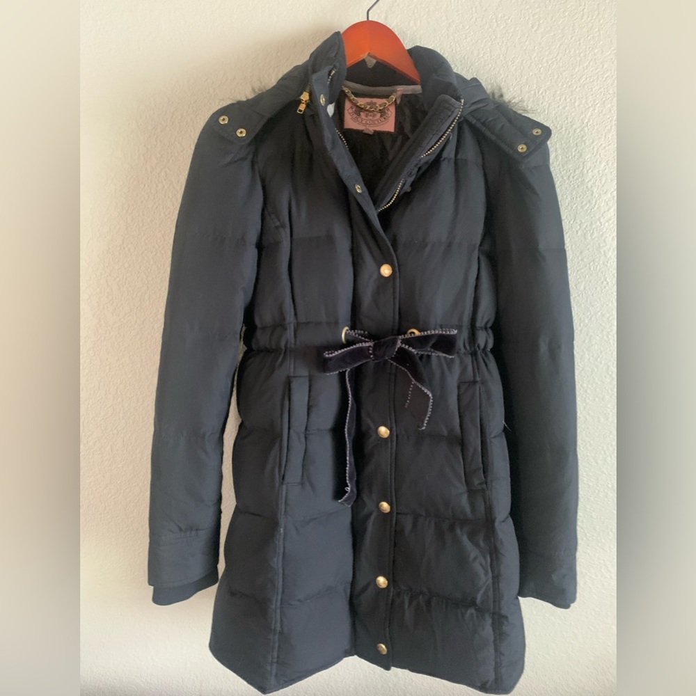 Juicy Couture Long Line Puffer Coat with Removable Faux Fur Lined Hood